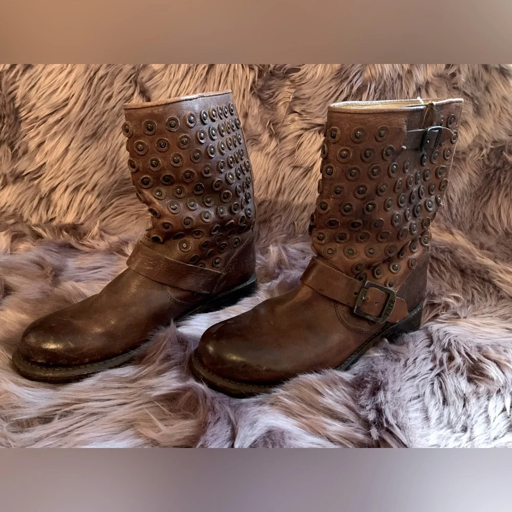 Frye Short Leather Moto Boots Size 7 - Brown - Picture 1 of 5